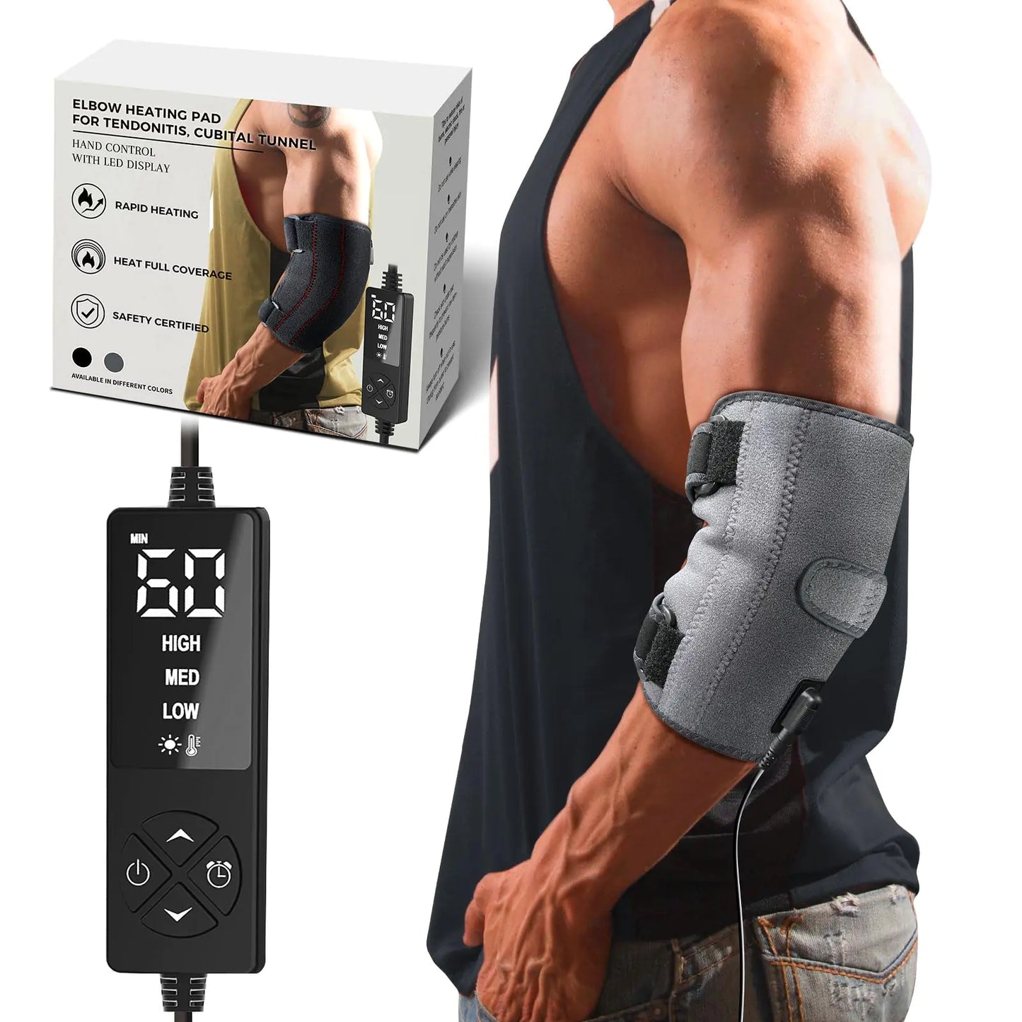 CREATRILL Elbow Heating Pad for Cubital Tunnel and Tennis Elbow Relief Heated Elbow Brace Arm Heating Pad Sleeve for Ulnar Nerve with Auto Off and Moist Heat Option