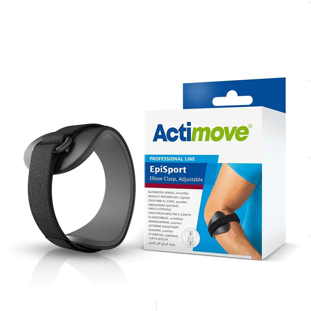 Actimove Professional EpiSport Epicondylitis Clasp for Men/Women | Tennis Elbow Strap Tendonitis Arm Band Counterforce Brace & Elbow Band for Bursitis Tendon Pain Relief Black Medium